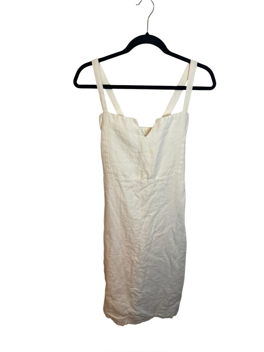 Posse Cream Linen V-Neck Sheath Midi Dress